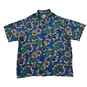 Reyn Spooner Hawaiian Shirt Men's XXL Blue Disney Mickey Minnie Mouse Hula Goofy